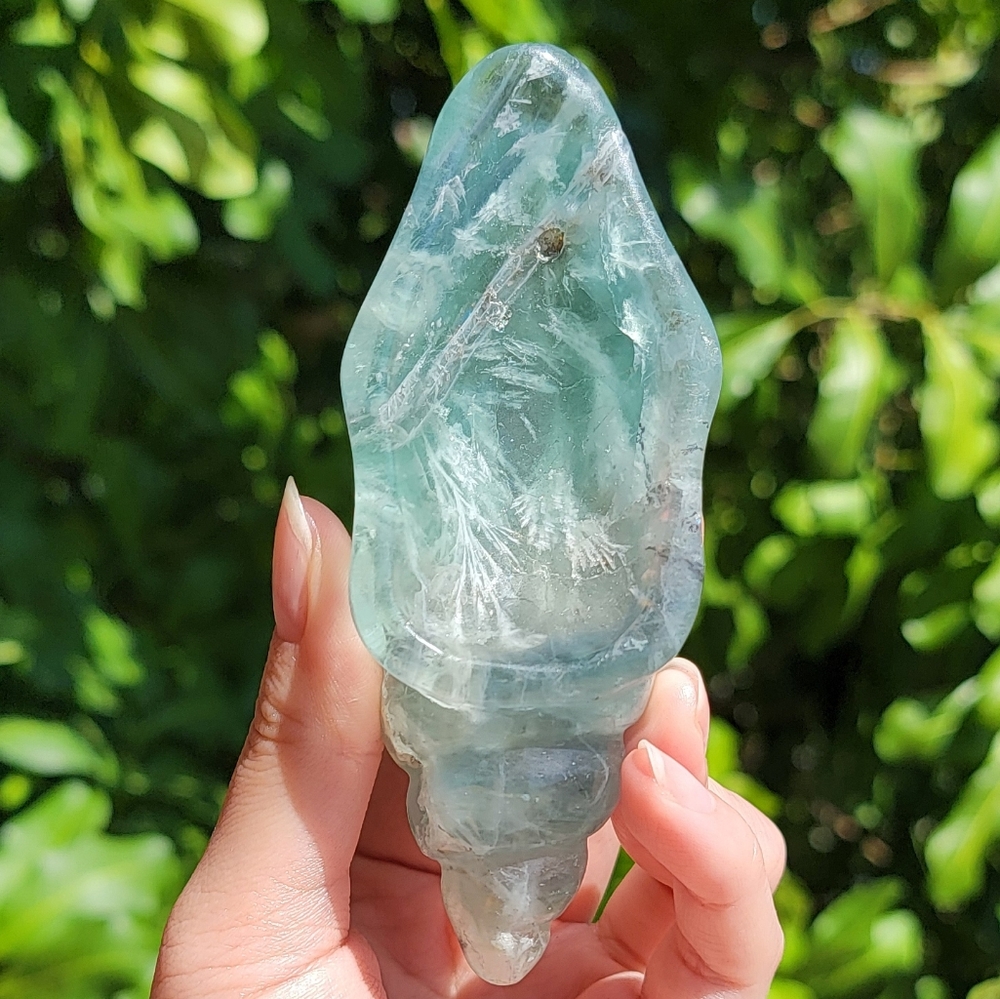 NEW 1.5" x 4.25" x 1.5" FEATHER FLUORITE  WITH DENDRITE SHELL BOWL